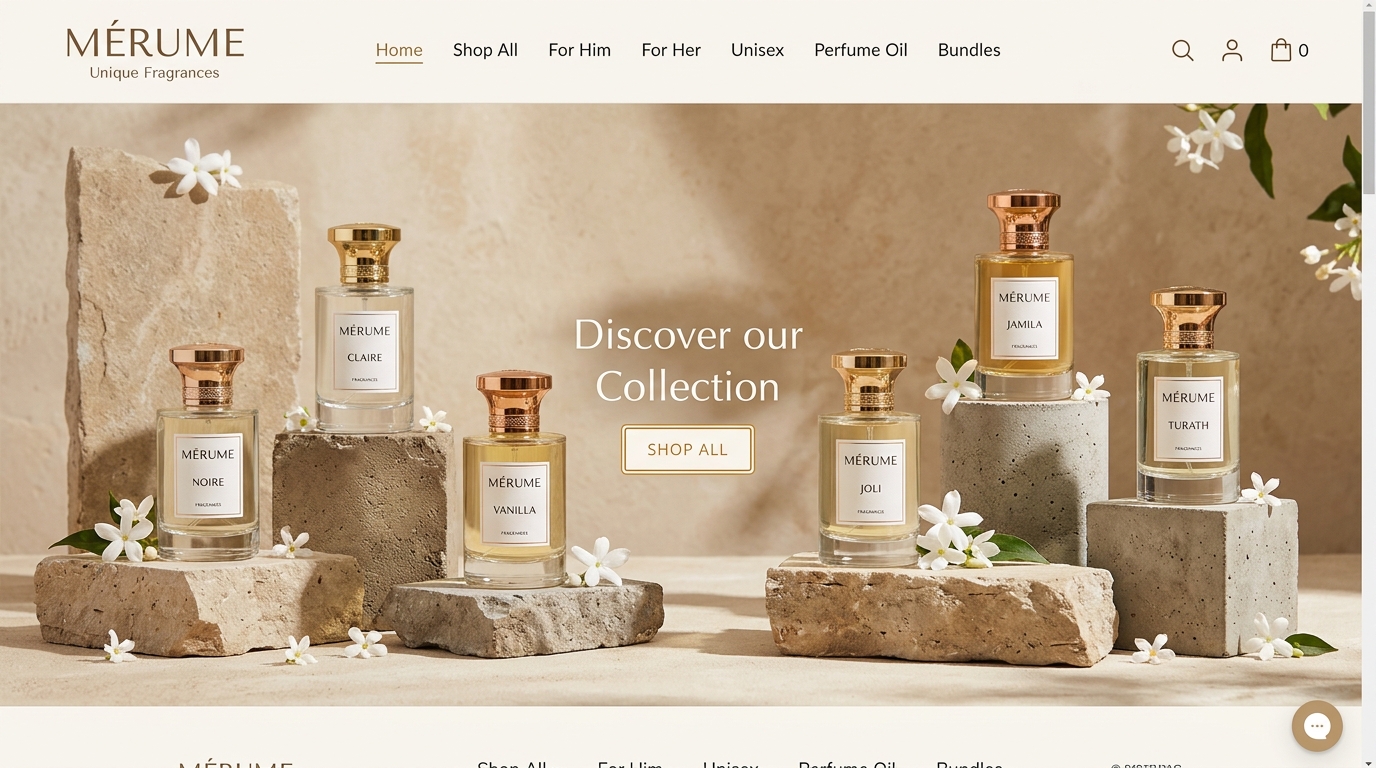 Mérume Fragrances live website preview