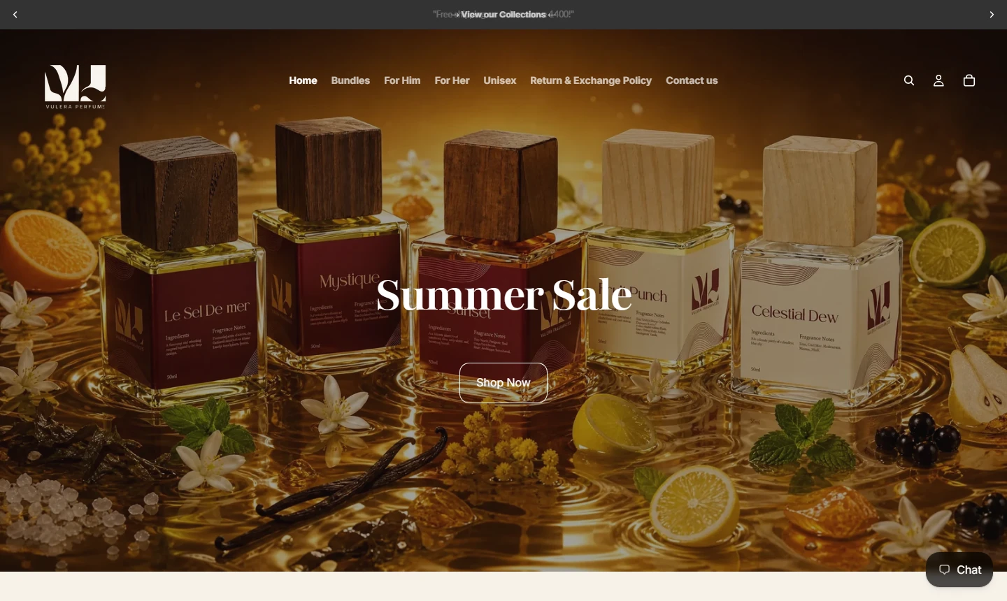 Vulèra Fragrances live website preview